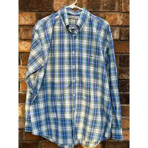 Mens Southern Point Company Long Sleeve Button Down Blue Plaid Shirt